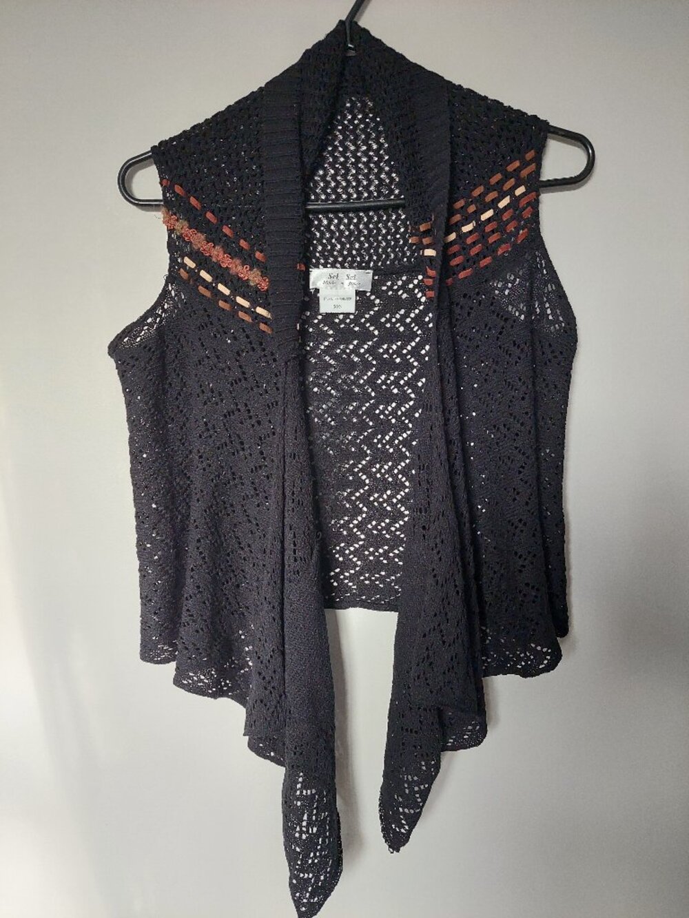 Sel Sel Vintage French Mesh Open-knit Lace Knit Bolero Shrug Black One Size